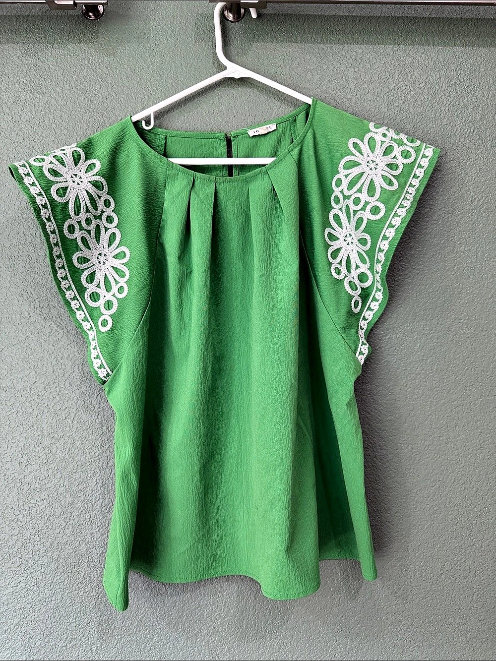 Jodifl Embroidered Sleeve Green & White Blouse